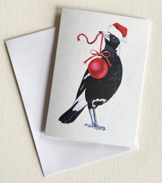 Christmas Magpie with Bauble Greeting Card