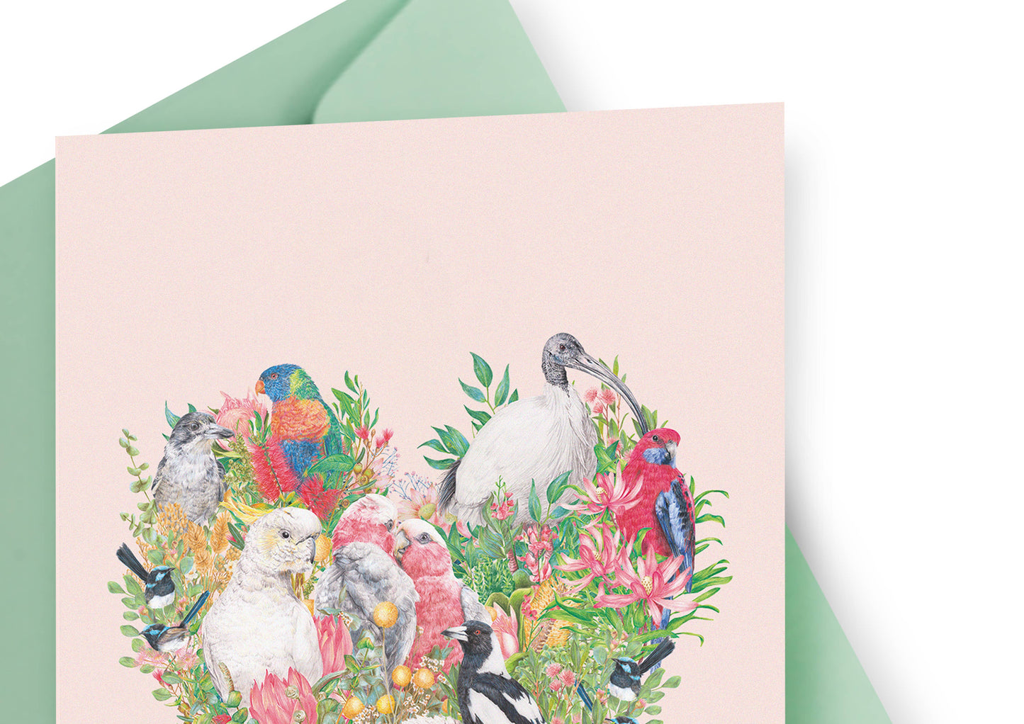Australian Birds (Heart) Greeting Card. Handmade in Australia.