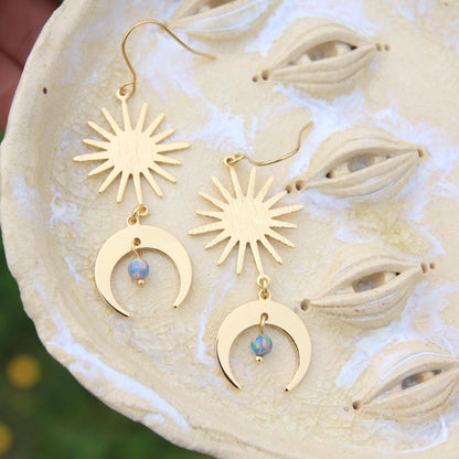 Blue Opal Sun & Moon Earrings