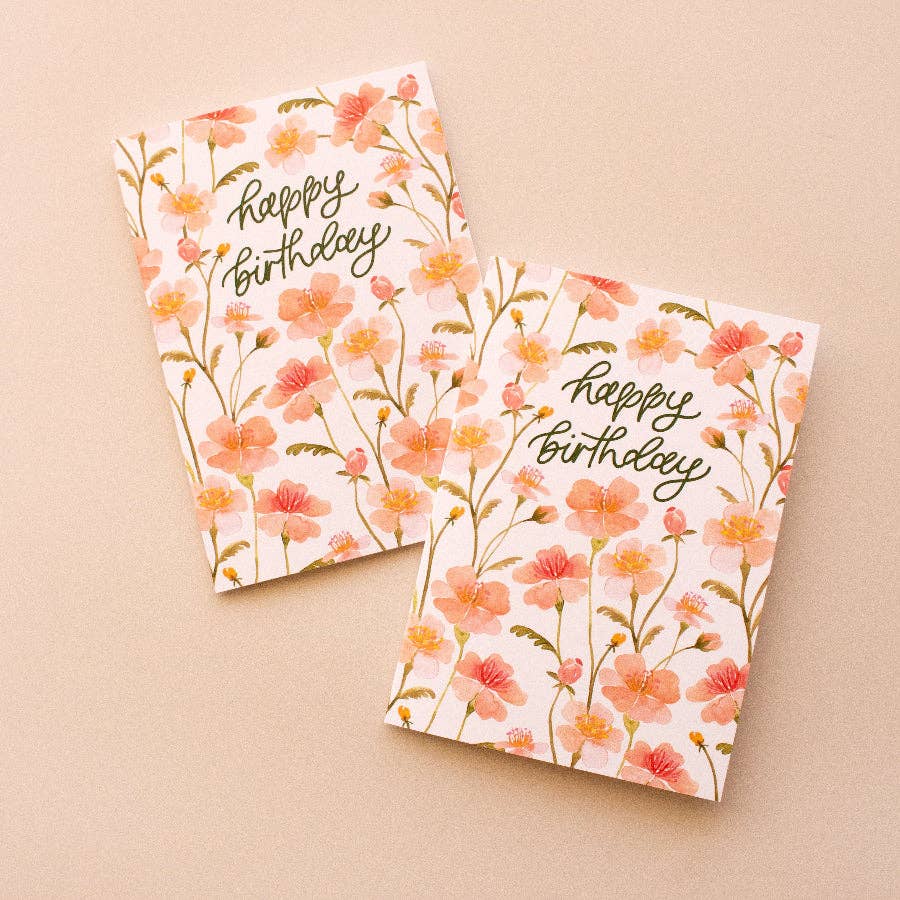 Happy Birthday Pink Florals | Birthday Greeting Card