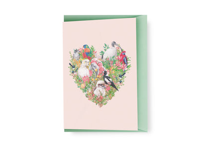 Australian Birds (Heart) Greeting Card. Handmade in Australia.