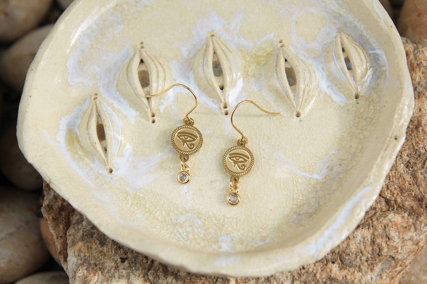 Gold Eye of Horus Earrings