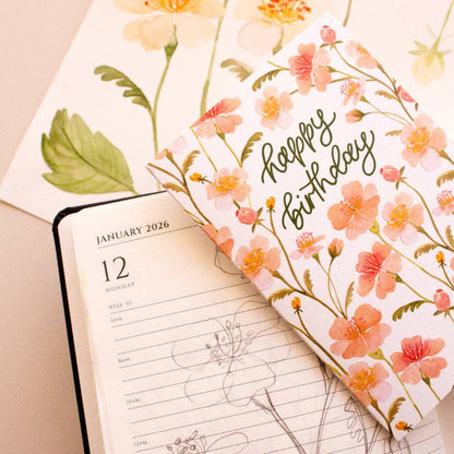 Happy Birthday Pink Florals | Birthday Greeting Card