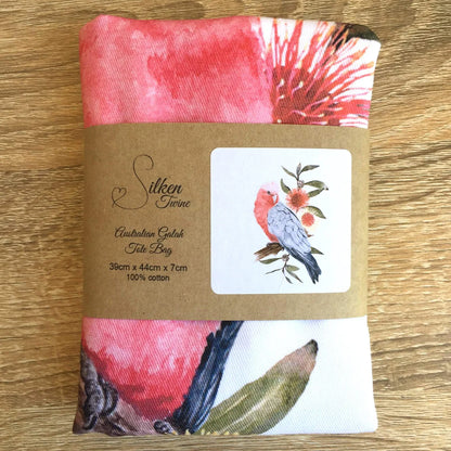 Australian Galah Tote Bag with black handles. Handmade in Australia