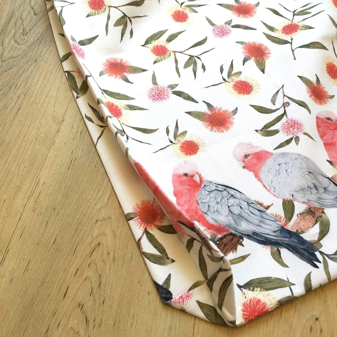 Australian Small Galahs Tote Bag with black handles. Handmade in Australia