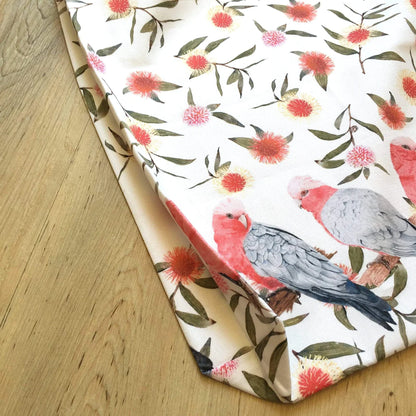Australian Small Galahs Tote Bag with black handles. Handmade in Australia