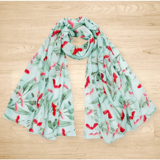 Gum Blossom Mint Chiffon Scarf Handmade in Australia