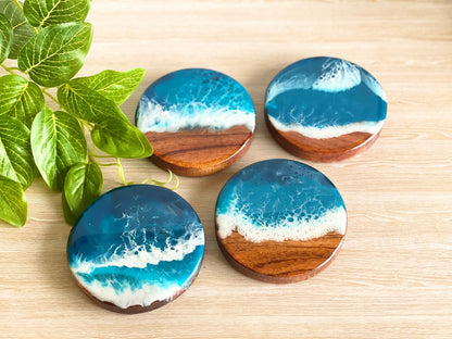 Timber and Resin Wave Coasters.  Handmade on the South Coast of Australia