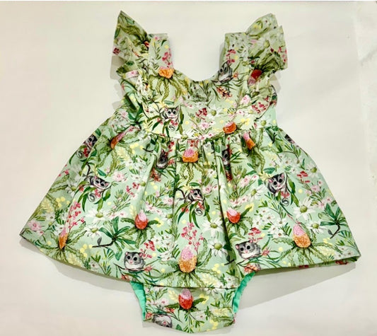 Baby Possum Green Dress and Pants. Handmade in Australia