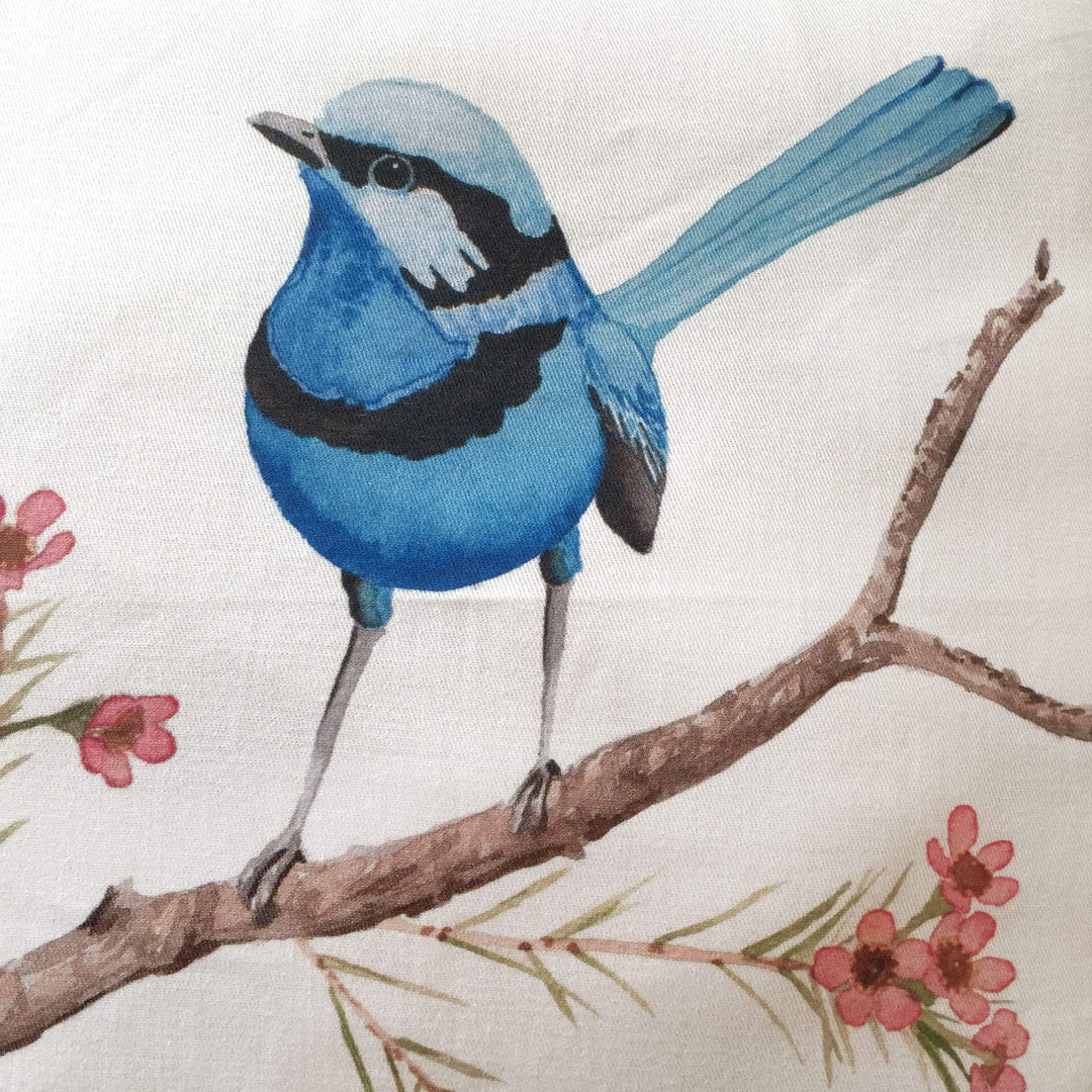 Australian Bue Wren Cushion Cover Blue Wren. Handmade in Australia