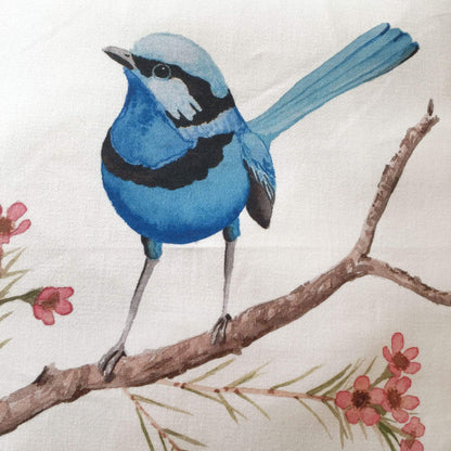 Australian Bue Wren Cushion Cover Blue Wren. Handmade in Australia
