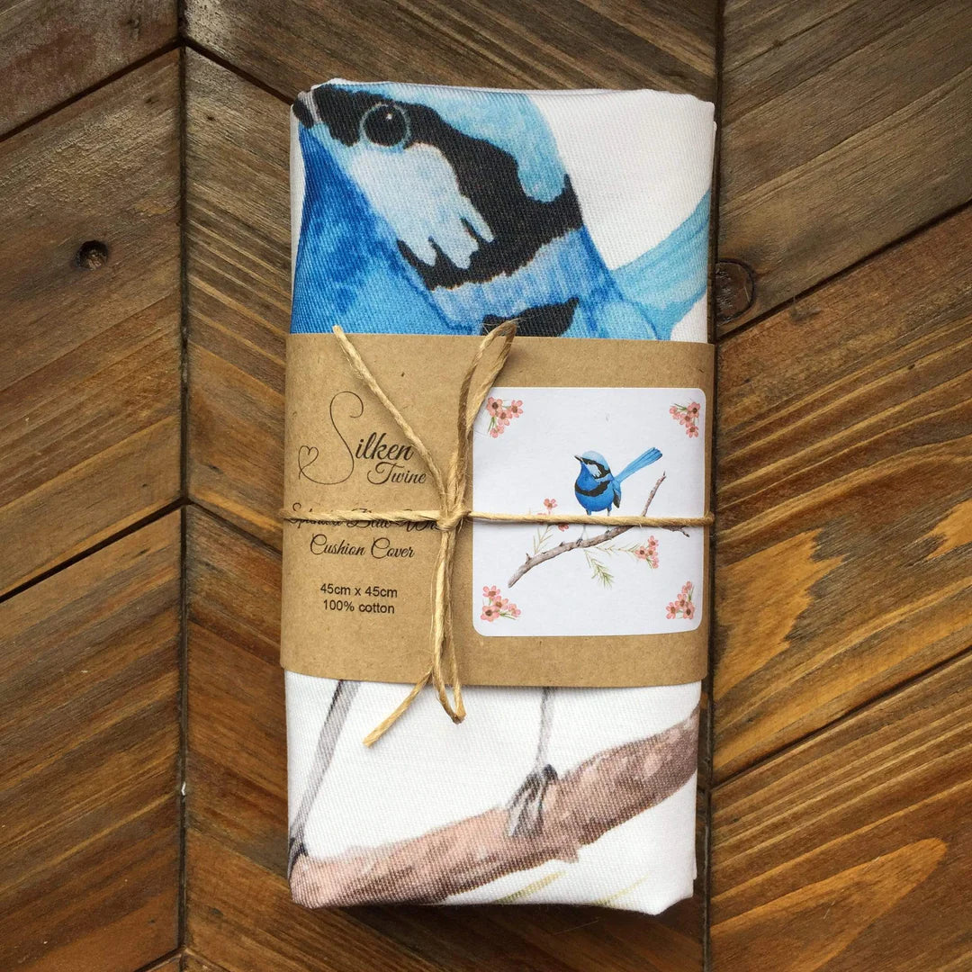 Australian Bue Wren Cushion Cover Blue Wren. Handmade in Australia