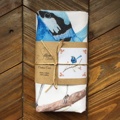 Australian Bue Wren Cushion Cover Blue Wren. Handmade in Australia