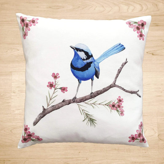 Australian Bue Wren Cushion Cover Blue Wren. Handmade in Australia