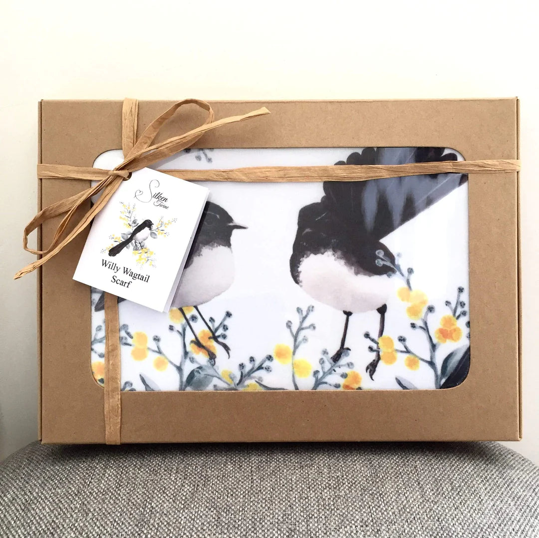 Australian Willie Wagtail Scarf. Handmade in Australia