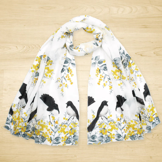 Australian Willie Wagtail Scarf. Handmade in Australia